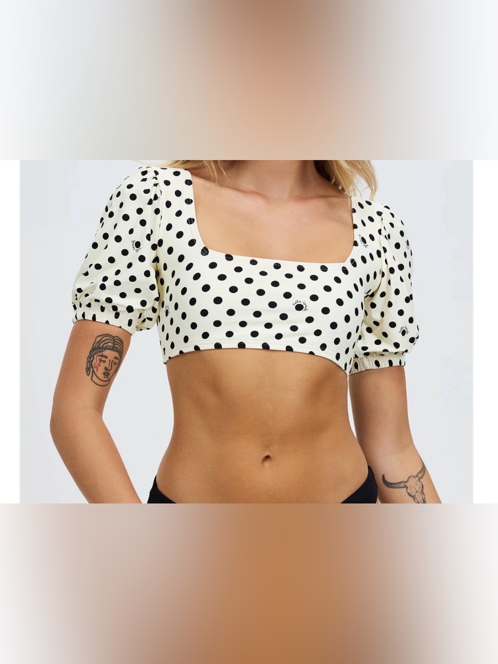 Kate Spade Polka Dot Square Neck Puff Sleeve Bikini Top